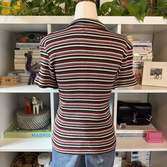 Vintage 90s Cool Wear Mod Striped Slim Ribbed Short Sleeve Polo - Red Wms L - Picture 6 of 9